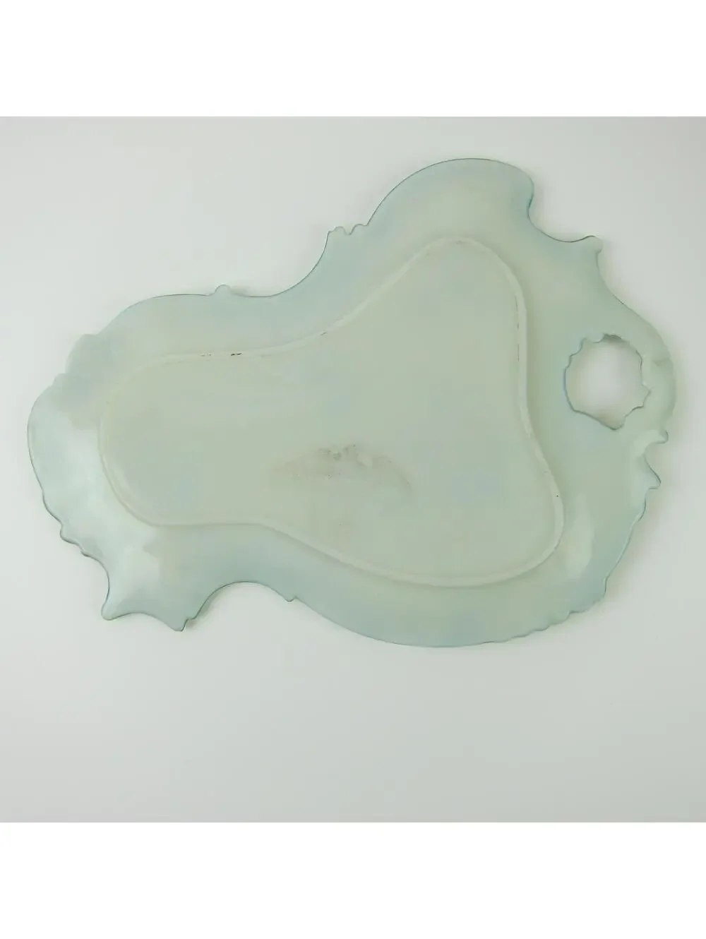 Vintage Milk Glass Vanity Tray / Candy Dish Green & Pink Flowers Open Handle
